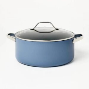 8qt Nonstick Ceramic Coated Aluminum Wide Stock Pot Blue